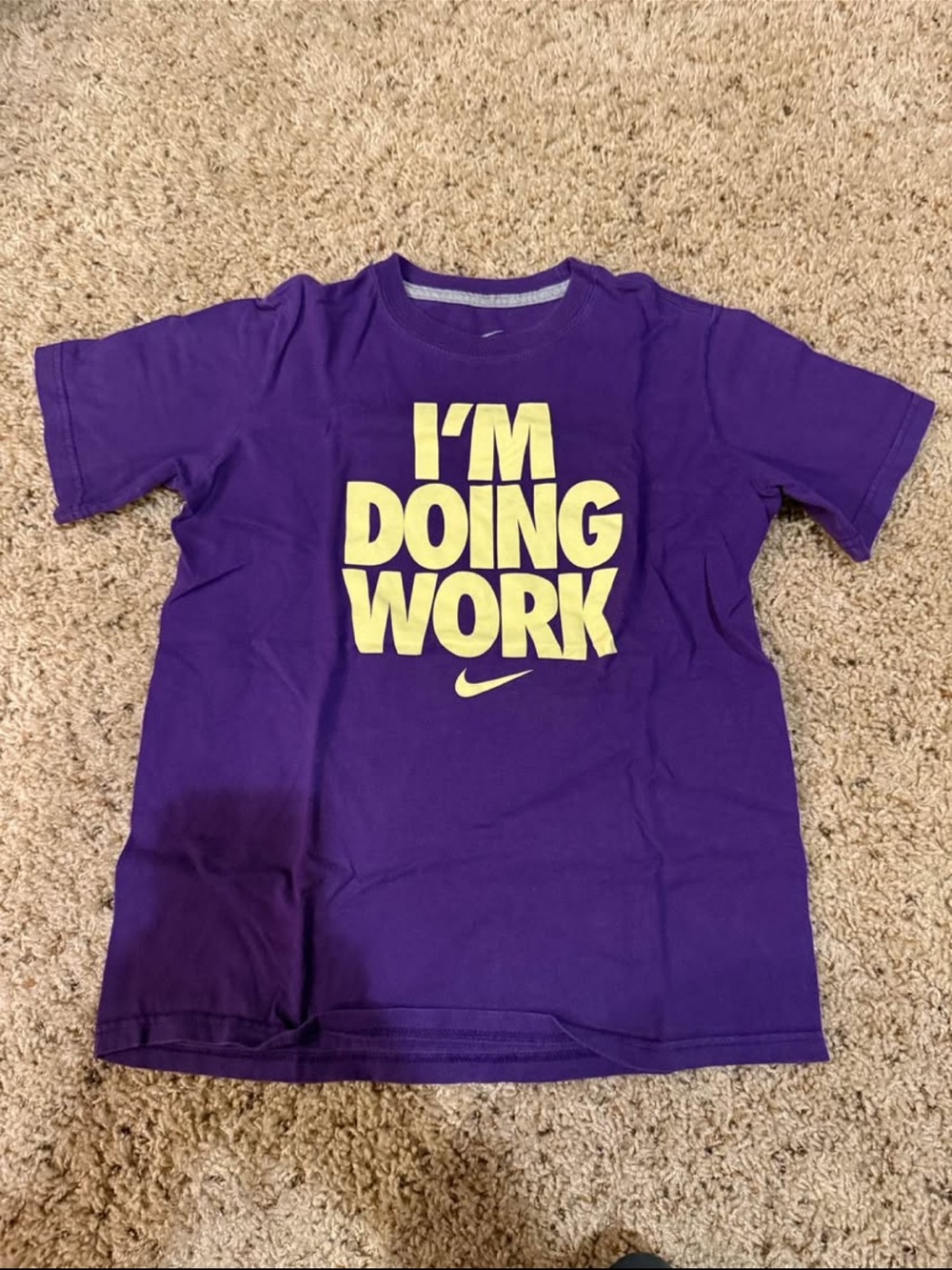Nike Purple Short-Sleeve Tee with Yellow "I'M DOING WORK" Graphic